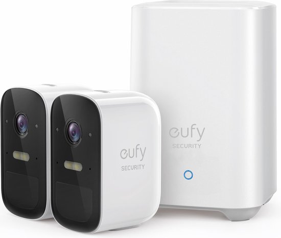 Twee beveiligingscamera's van Eufy en een homebase