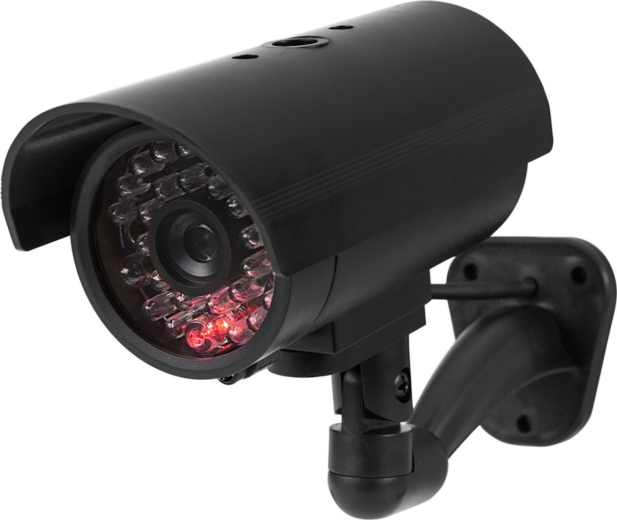 Een zwarte dummy camera van SEC met rode LED lichtjes.