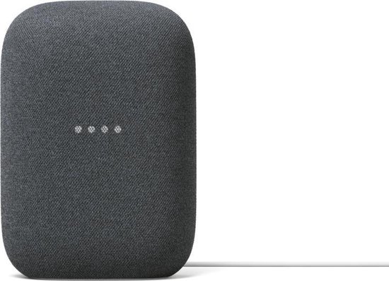 Een donker grijze Google Smart Speaker.